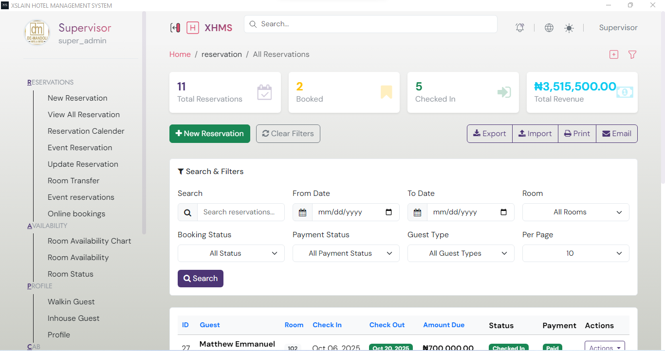 XHMS Reservations